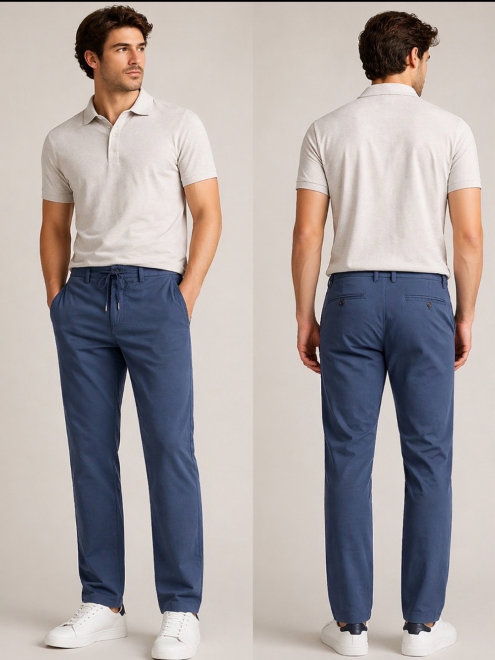 Rare Rabbit Travel Pants Men’s Blue Slim Straight Casual Drawstring Stretch